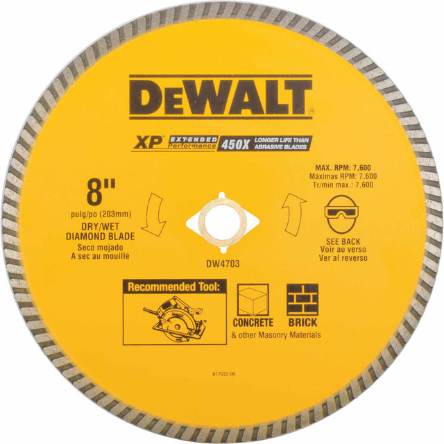 DeWalt DW4703 8" Dry or Wet Cutting XP Turbo Diamond Saw Blade