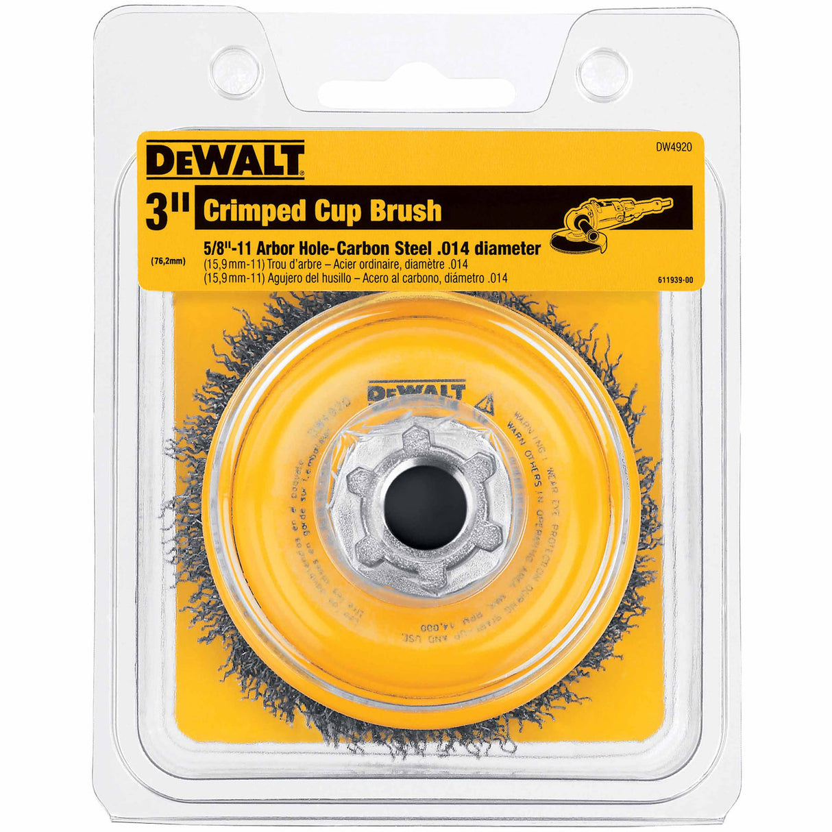 DeWalt DW4920 3" Crimped Cup Brush / Carbon Steel 5/8"-11 Arbor .020 - 2