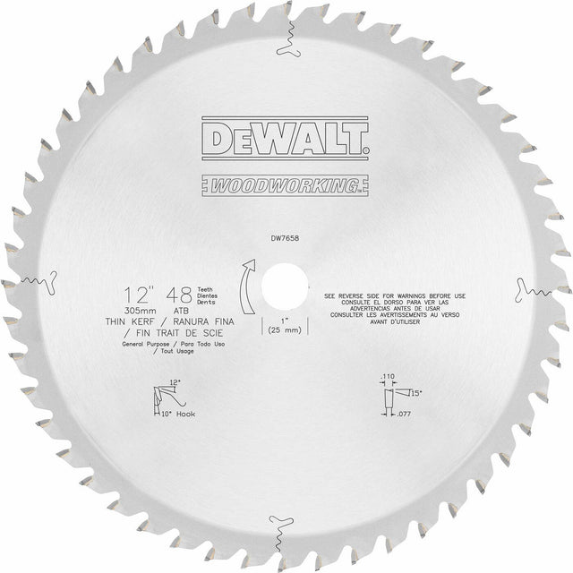 DeWalt DW7658 12" 48T General Purpose Woodworking Blade