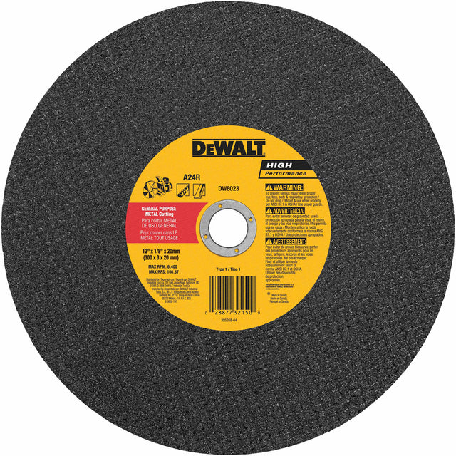 DeWalt DW8023 12" x 1/8" x 20mm Metal Cutting High Speed Cut-Off Wheel