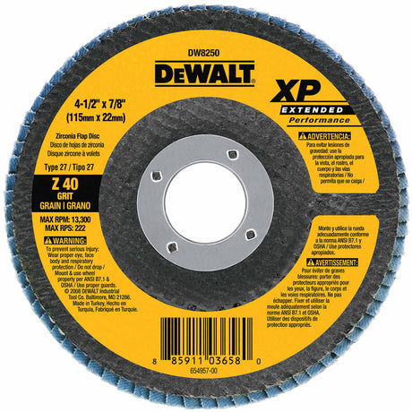 DeWalt DW8250 4-1/2" X 7/8" 40 Grit Xp Flap Disc