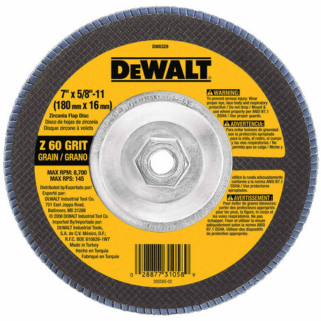 DeWalt DW8329 7" x 5/8"-11 60 Grit Zirconia Flap Disc