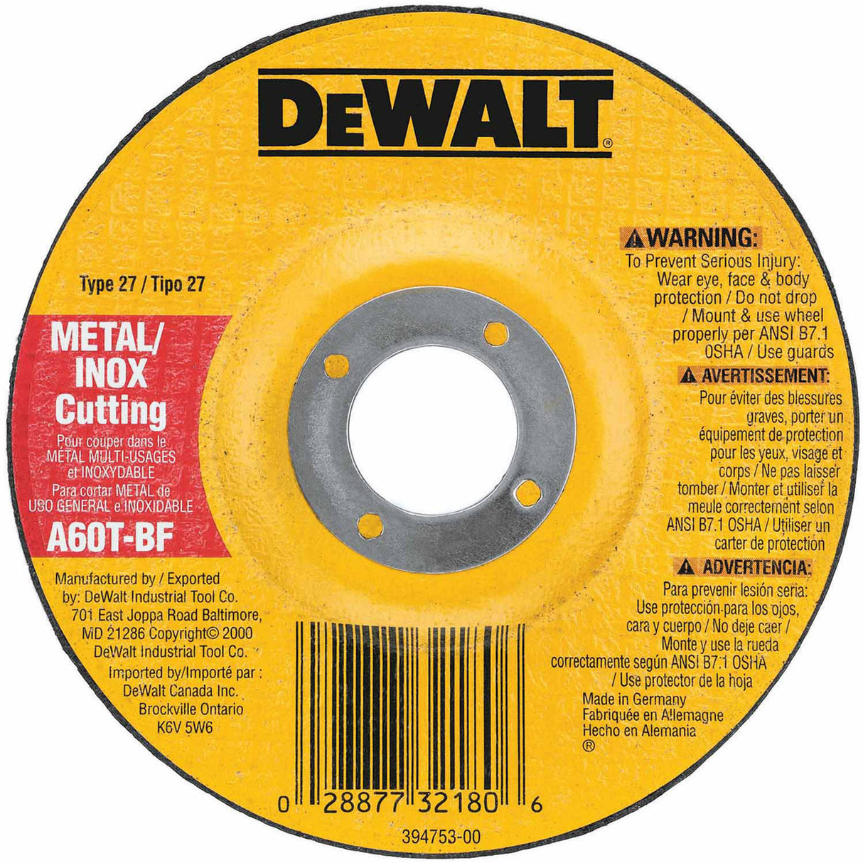 DeWalt DW8426 6" X .045" X 7/8" Metal Cutting Wheel