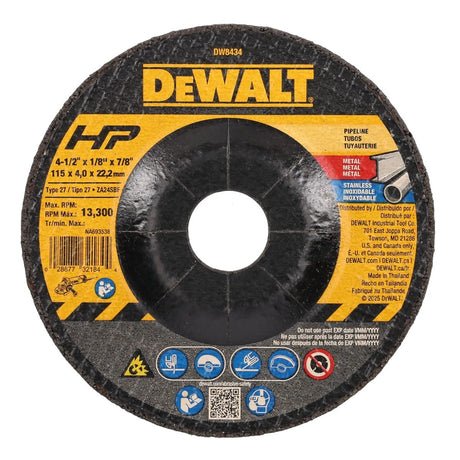DeWalt DW8434 Z 4-1/2" x 1/8" x 7/8" Pipeliner Cut Grind Metal Grinding Wheel