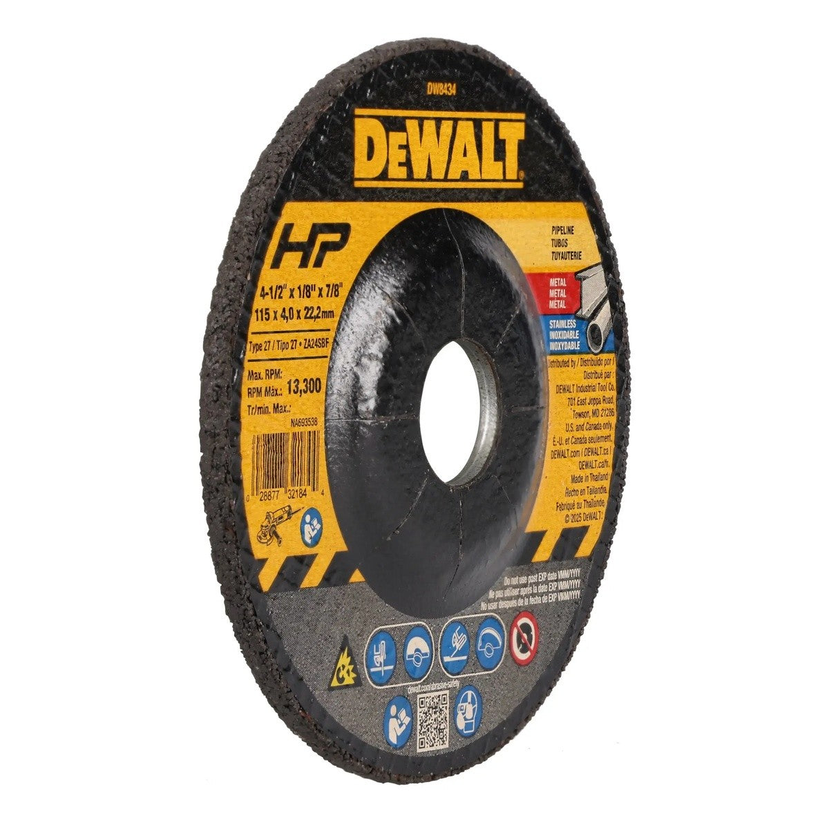 DeWalt DW8434 Z 4-1/2" x 1/8" x 7/8" Pipeliner Cut Grind Metal Grinding Wheel - 2
