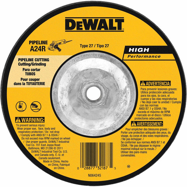 DeWalt DW8438 6" x 1/8" x 5/8-11 HP Metal Pipeline Grinding Wheel