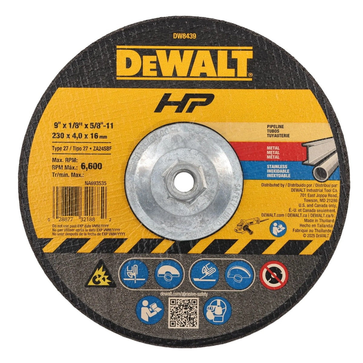 DeWalt DW8439 9" High Performance Pipeline Grinding Wheel Type 27 1/8" Thick