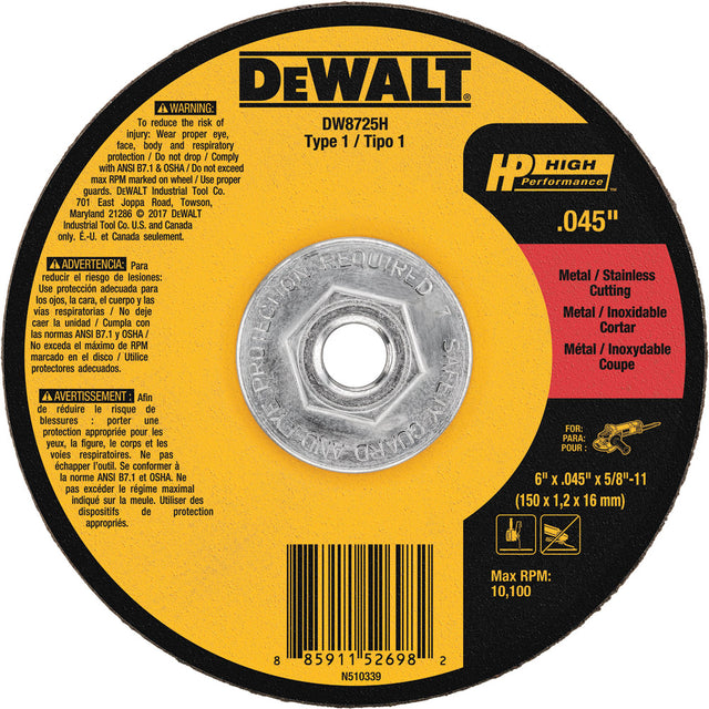 DeWalt DW8725H 6" x .045" x 5/8"-11 Metal and Stainless Cutting