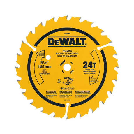 DeWalt DW9066 5-1/2" 24-Tooth Rough Finish Carbide Circular Saw Blade for Wood Cutting