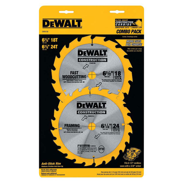 DeWalt DW9158X 18 & 24 Tooth Saw Blade Combo Pack, 6.5"