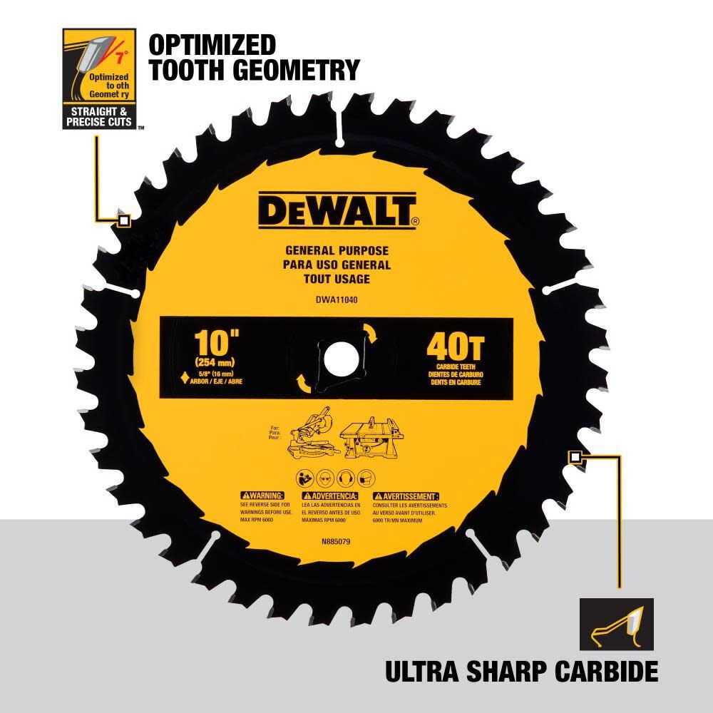 DeWalt DWA11040 10 in. 40T General Purpose Saw Blade - 3