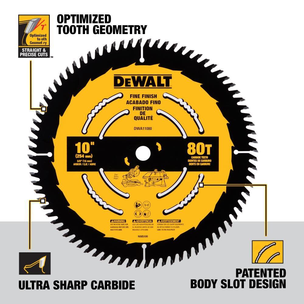 DeWalt DWA11080 10 in. 80T Fine Finish Saw Blade - 3