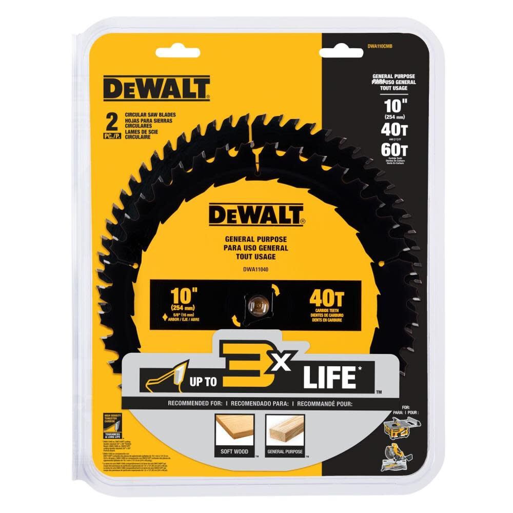 DeWalt DWA110CMB 10 in. 40T/60T General Purpose Combo Pack - 2