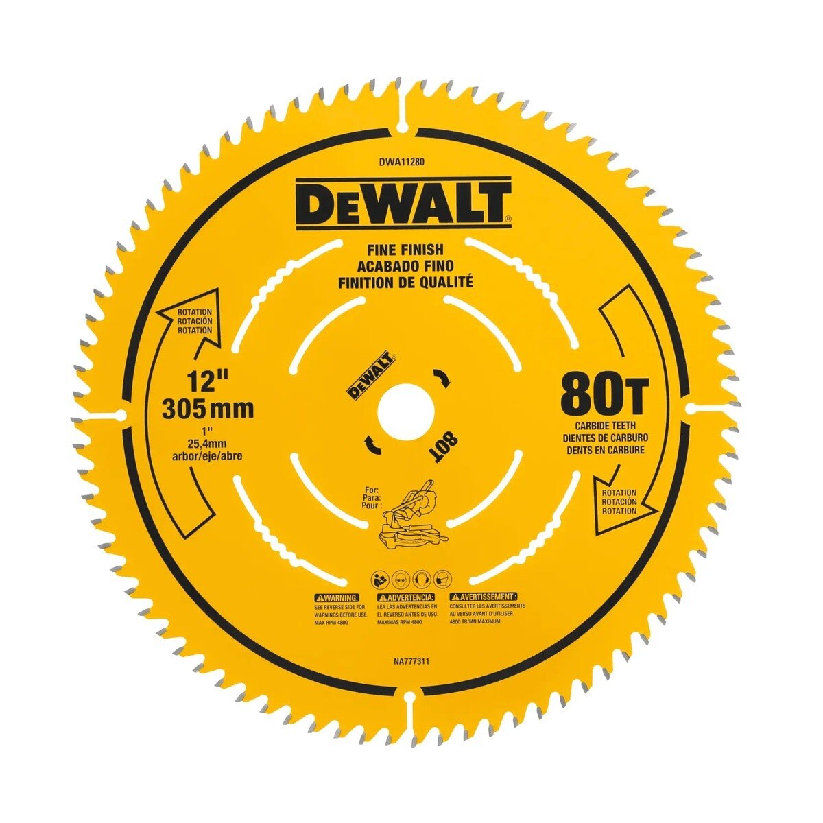 DeWalt DWA11280DT 12" Carbide Circular Saw Blade 80 Tooth Fine Finish 1" Arbor