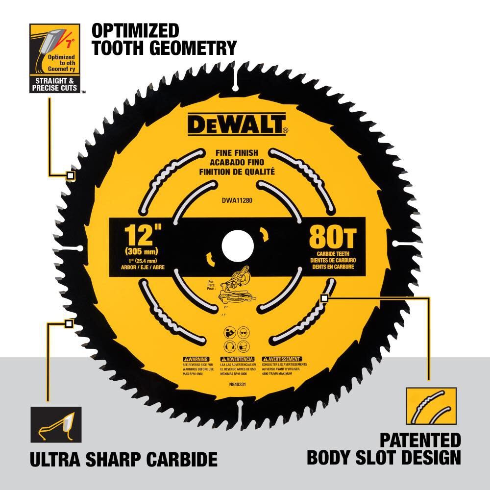 DeWalt DWA11280 12 in. 80T Fine Finish Saw Blade - 3