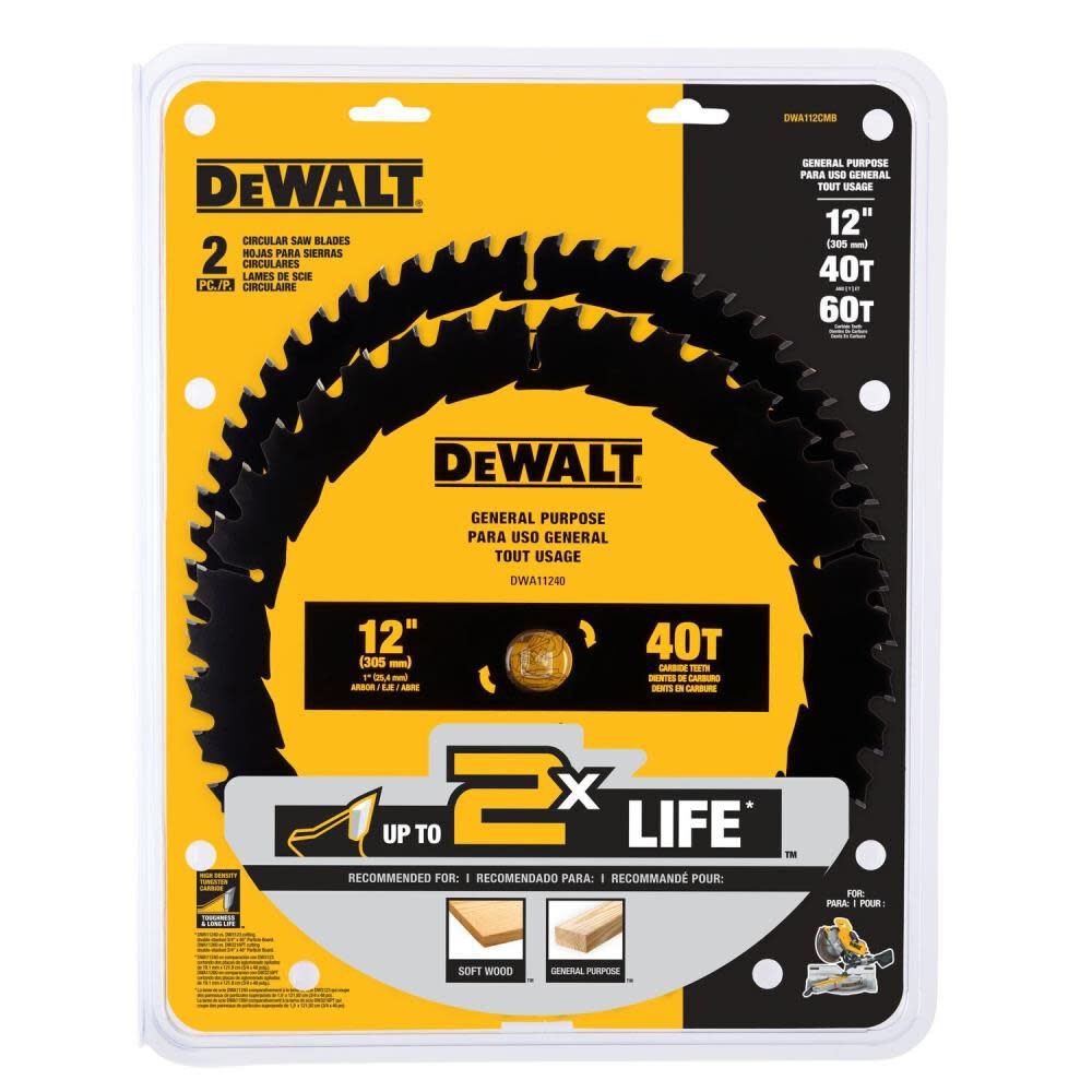 DeWalt DWA112CMB 12 in. 40T/60T General Purpose Combo Pack - 2