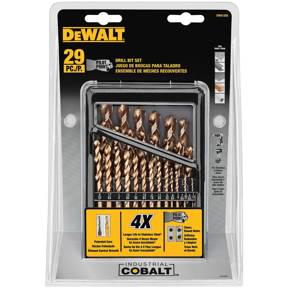 DeWalt DWA1269 29-Piece Pilot Point Industrial Cobalt Alloy Steel Drill Bit Set 1/16" - 1/2" - 2