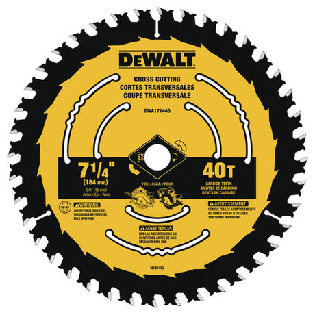 DeWalt DWA171440 7-1/4" 40T Small Diameter Circular Saw Blade Blister