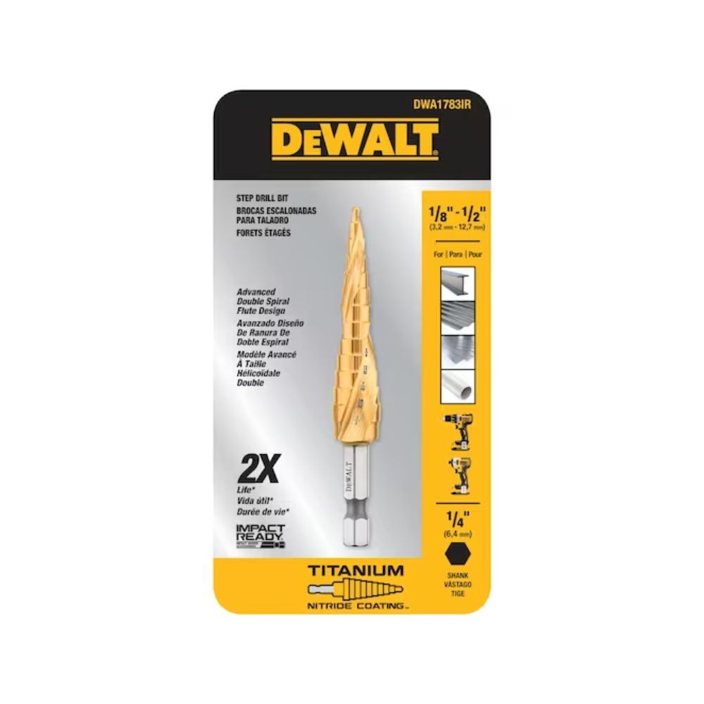 DeWalt DWA1783IR 1/8" - 1/2" 13 Step Titanium Nitride Coating Impact Ready Step Drill Bit - 2