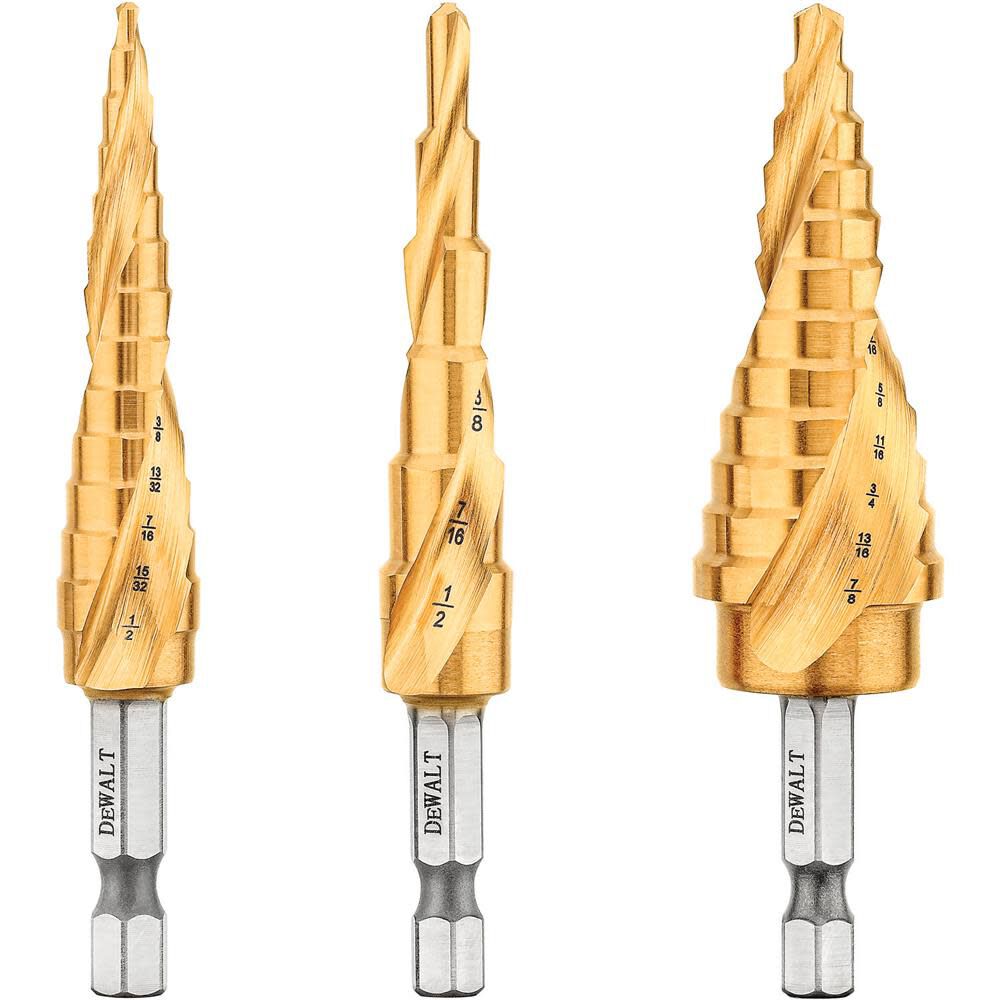 DeWalt DWA1790IR 3-Piece Titanium Nitride Coating Impact Ready Step Drill Bit Set 1/8" - 7/8"