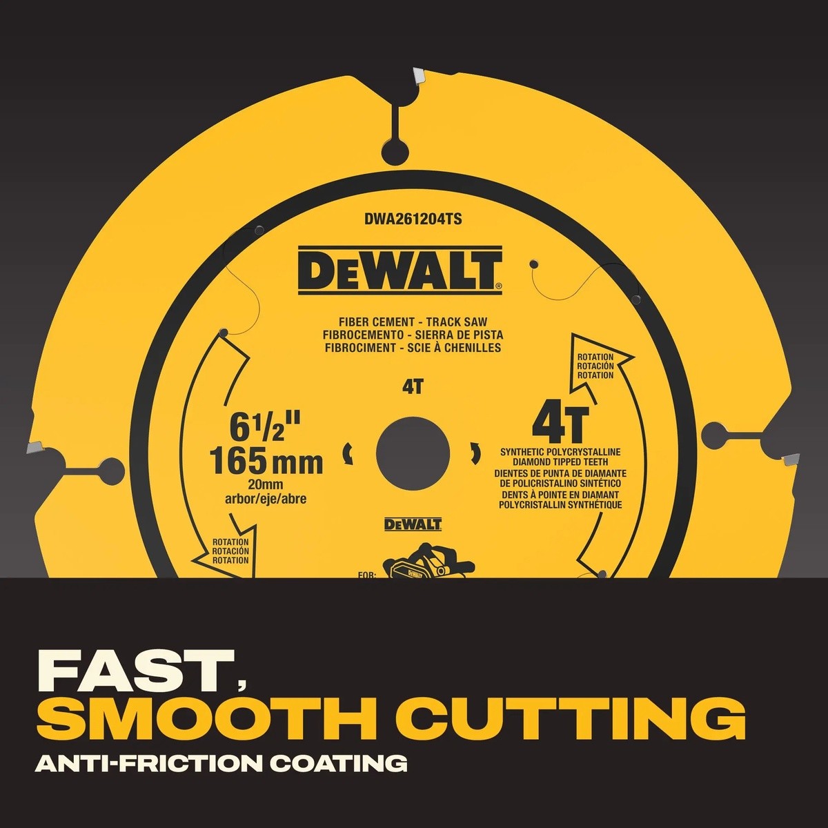 DeWalt DWA261204TS 6-1/2" 4T Diamond Tipped Fiber Cement Track Saw Blade for 20 mm Arbor Track Saws - 3