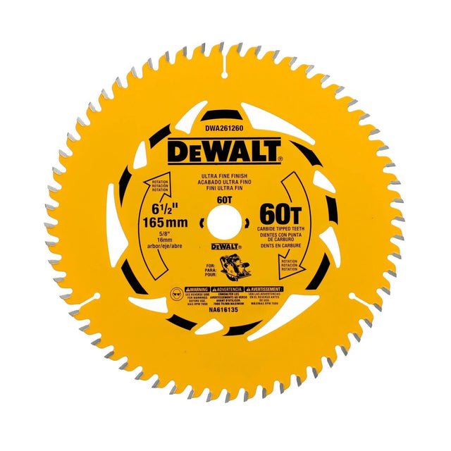 DeWalt DWA261260 6-1/2" 60T Circular Saw Blade for Ultra Fine Finish