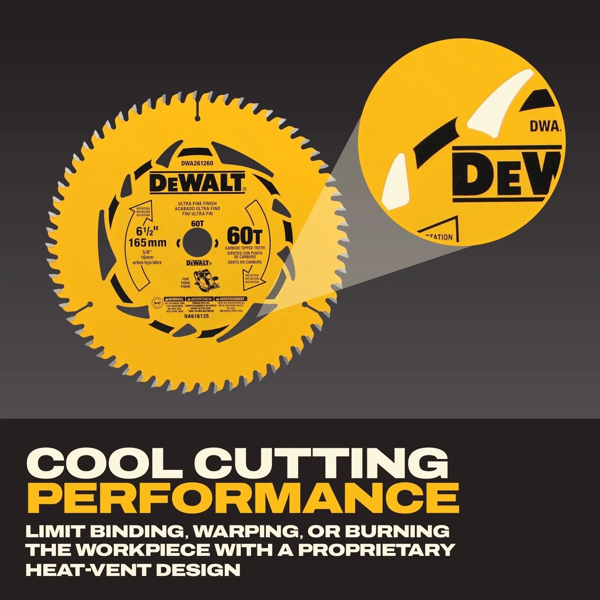 DeWalt DWA261260 6-1/2" 60T Circular Saw Blade for Ultra Fine Finish - 4