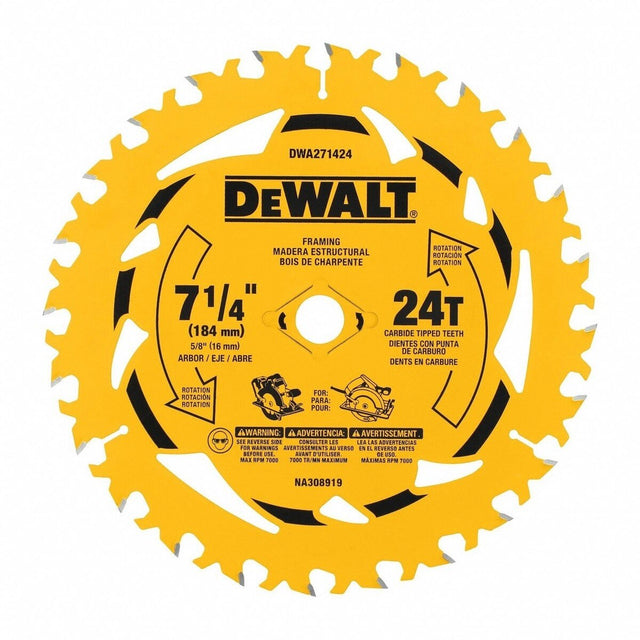 DeWalt DWA271424 7-1/4" 24T Carbide Tipped Framing Circular Saw Blade