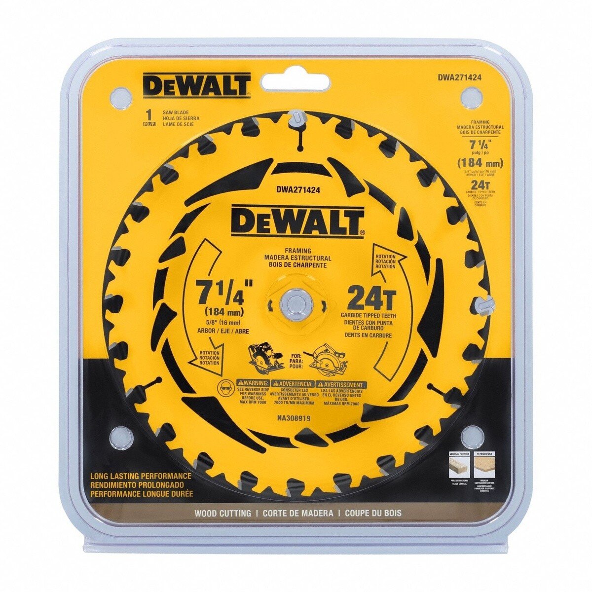 DeWalt DWA271424 7-1/4" 24T Carbide Tipped Framing Circular Saw Blade - 2
