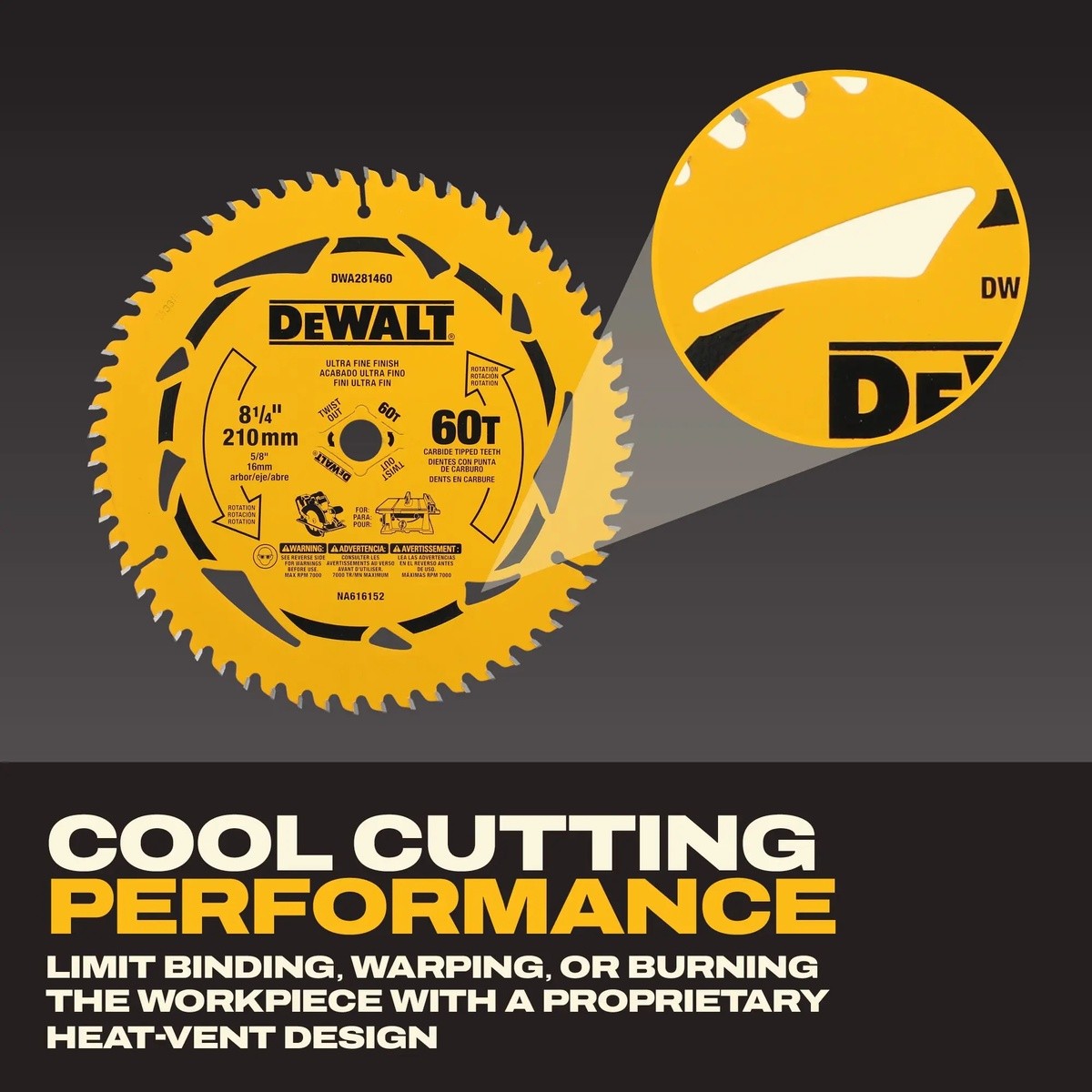 DeWalt DWA281460 8-1/4" 60T Carbide Tipped Circular Saw Blade - 4