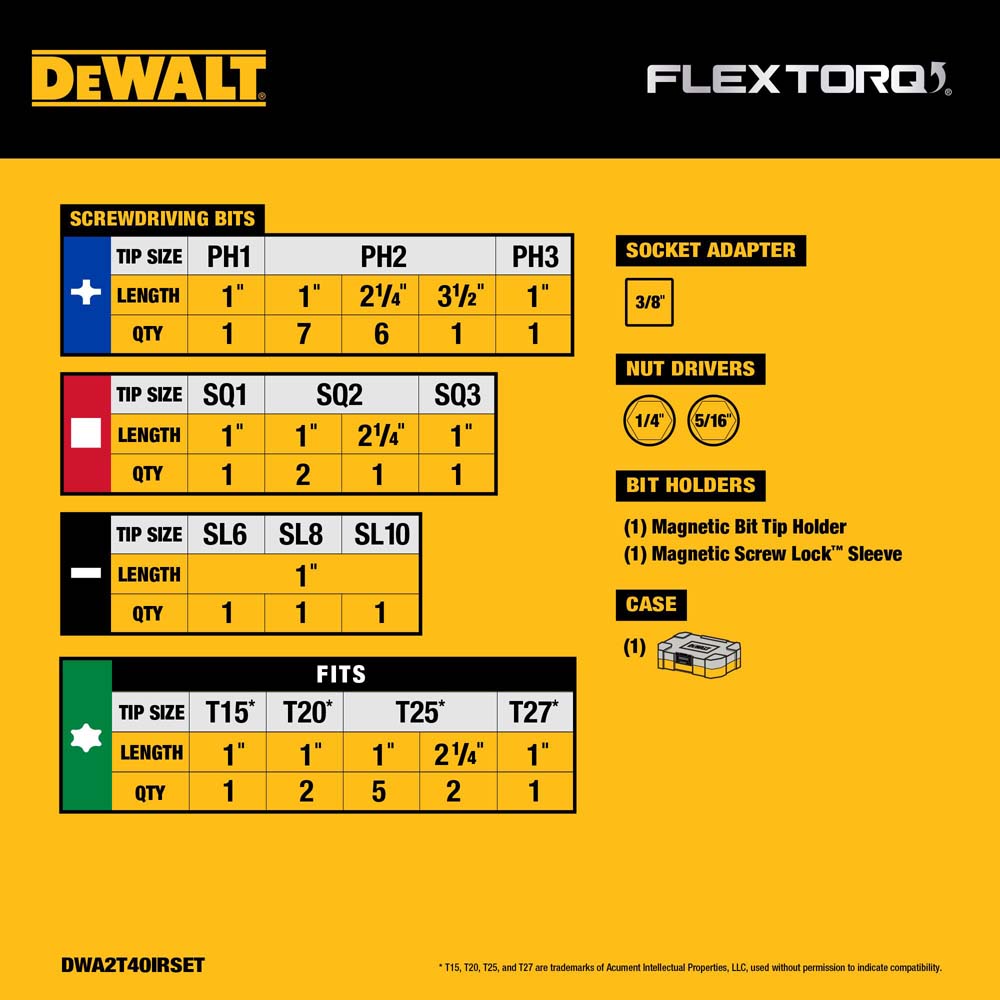 DeWalt DWA2T40IRSET FLEXTORQ Impact Driver Bit Set w/ Case, 40-Pack - 6