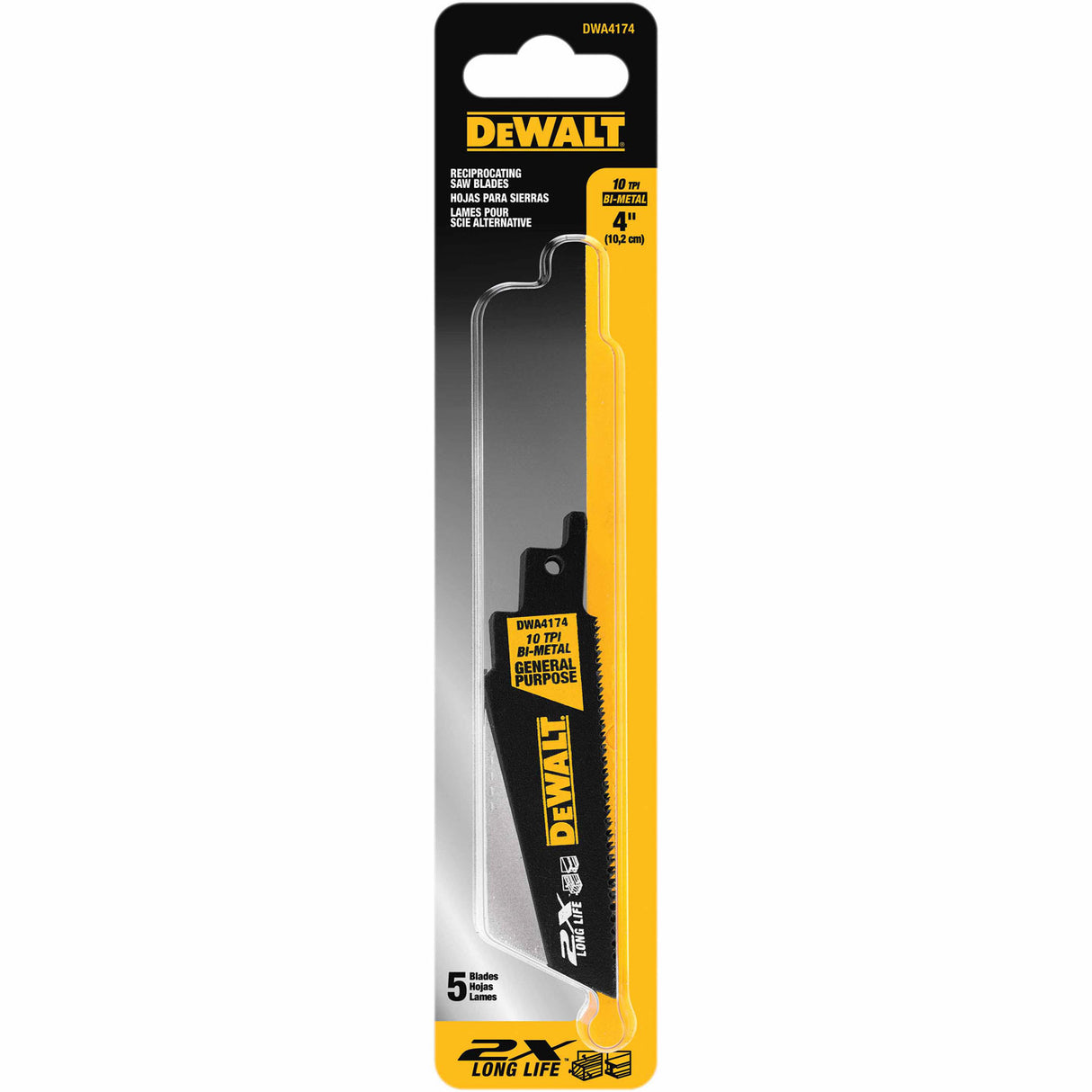 DeWalt DWA4174 4" 10TPI 2X Reciprocating Saw Blade 5 Pack - 2