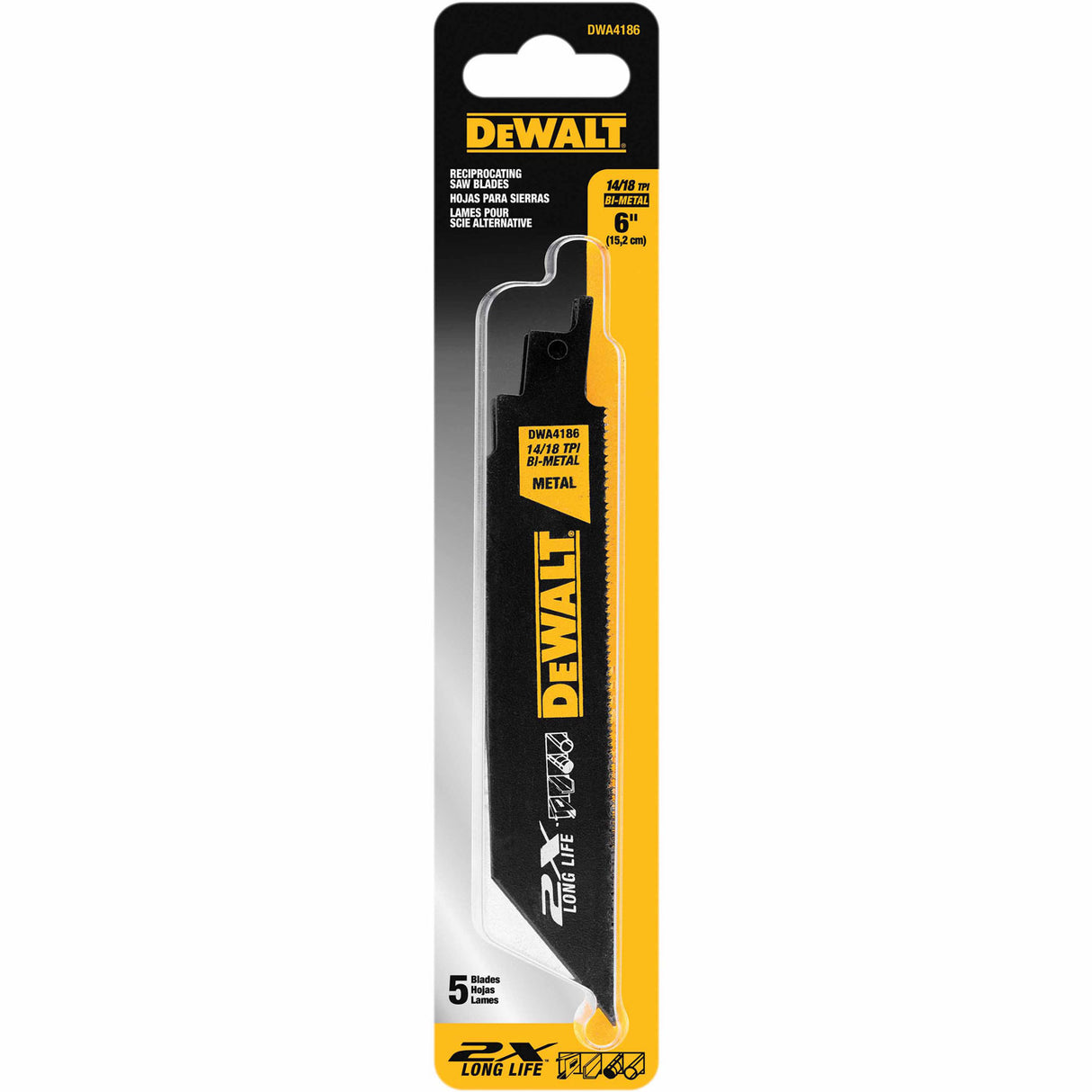 DeWalt DWA4186 6" 2X Premium Metal Cutting Reciprocating Blade (5 pack) - 8