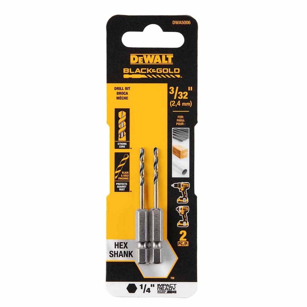 DeWalt DWA5006 3/32"  Black & Gold Impact Ready Metal Drill Bit - 2