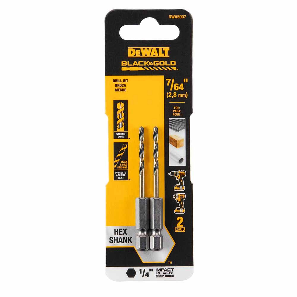 DeWalt DWA5007 7/64" Black & Gold Impact Ready Metal Drill Bit - 2