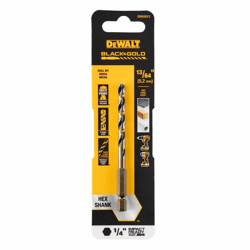 DeWalt DWA5013 13/64" Black & Gold Impact Ready Metal Drill Bit - 2