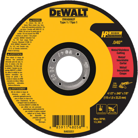 DeWalt DWA8062F 4-1/2 x .040 x 7/8 T1 HP Cut-Off Wheel