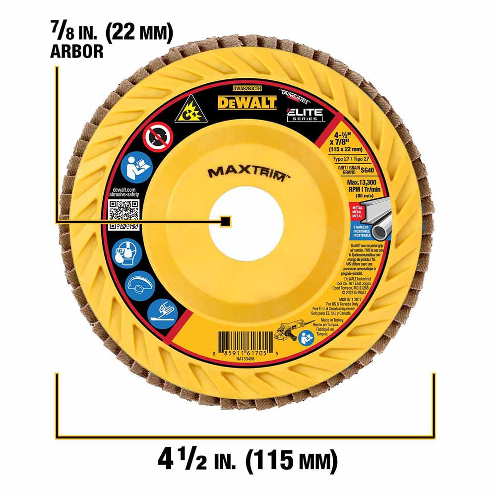 DeWalt DWA8280CTR ELITE SERIES 4-1/2 X 7/8 40G T27 Trimmable Flap Disc - 2