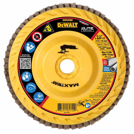 DeWalt DWA8280HCTR ELITE SERIES 4-1/2 X 5/8-11 40G T27 High Density Flap Disc