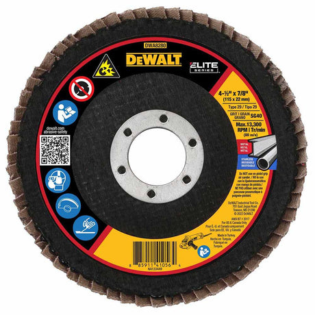 DeWalt DWA8280 ELITE SERIES 4-1/2 X 7/8 40G T29 Flap Disc