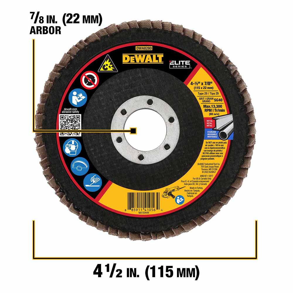 DeWalt DWA8280 ELITE SERIES 4-1/2 X 7/8 40G T29 Flap Disc - 2