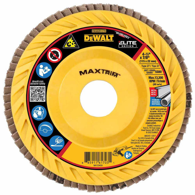 DeWalt DWA8281CTR ELITE SERIES 4-1/2 X 7/8 60G T27 Trimmable Flap Disc