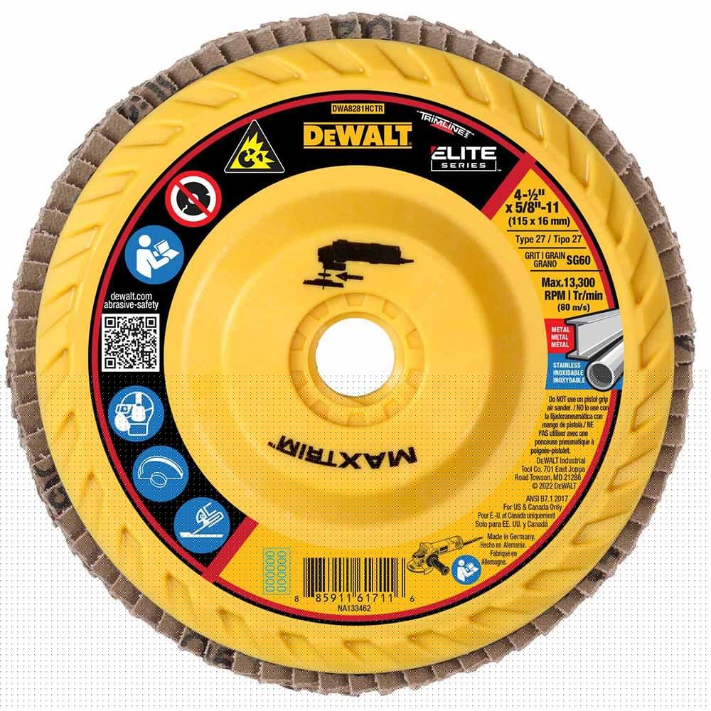 DeWalt DWA8281HCTR Elite Series , 4-1/2" x 5/8-11 60 Grit T27 Maxtrim Trimmable Flap Disc