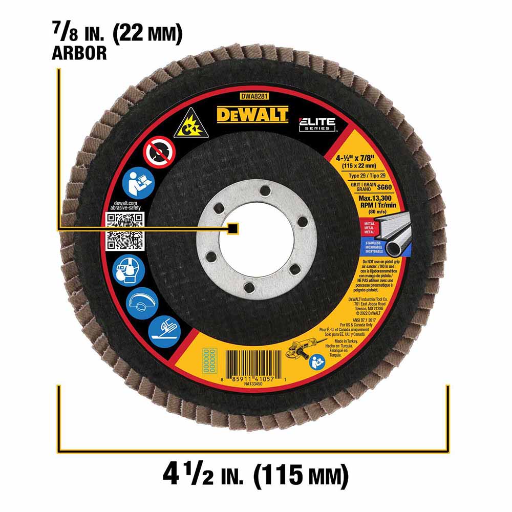 DeWalt DWA8281 ELITE SERIES 4-1/2 X 7/8 60G T29 Flap Disc - 2