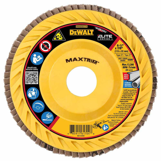 DeWalt DWA8282CTR ELITE SERIES 4-1/2 X 7/8 80G T27 Trimmable Flap Disc