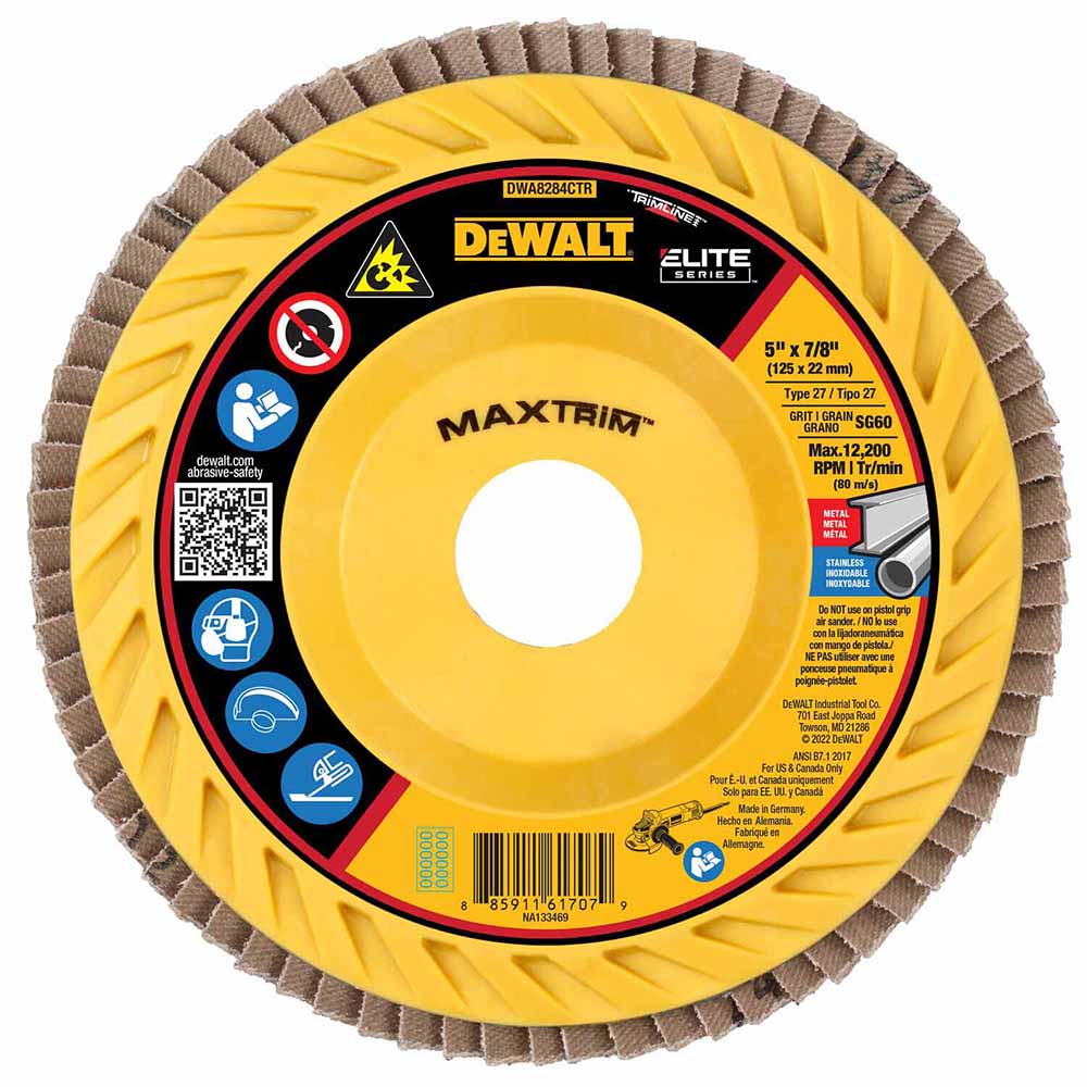 DeWalt DWA8284CTR ELITE SERIES 5 X 7/8 60G T27 Trimmable Flap Disc