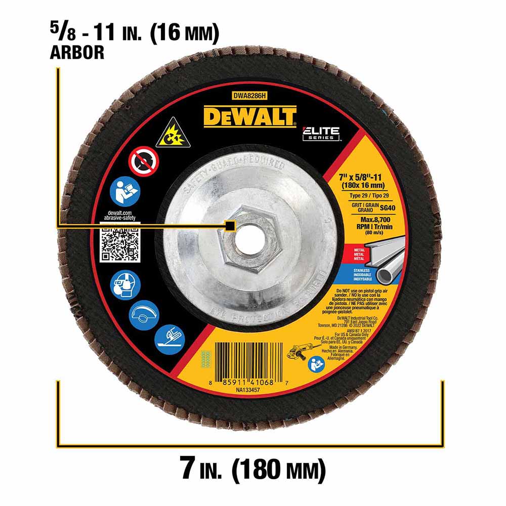 DeWalt DWA8286H ELITE SERIES 7 X 5/8-11 40G T29 Flap Disc - 2