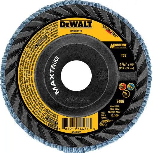 DeWalt DWA8351TR 4-1/2" Steel Trimmable Flap Disc 40G T27