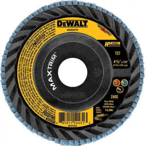 DeWalt DWA8356HTR 4-1/2" Steel Trimmable Flap Disc Z40 T27