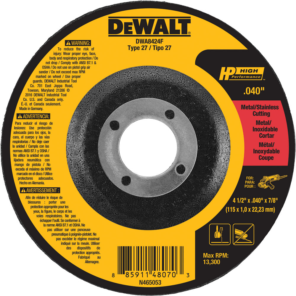 DeWalt DWA8424F 4-1/2 x .040 x 7/8 T27 HP Cut-Off Wheel